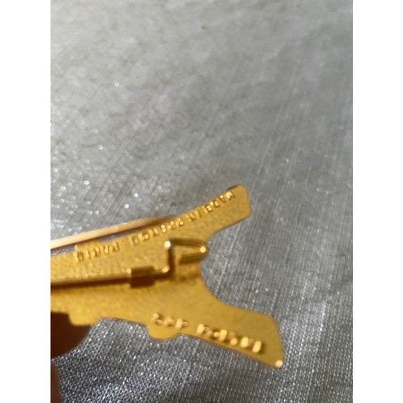 Unisex Eiffel Tower Brooch Green enamel & Gold w/rhinestones - Picture 4 of 4